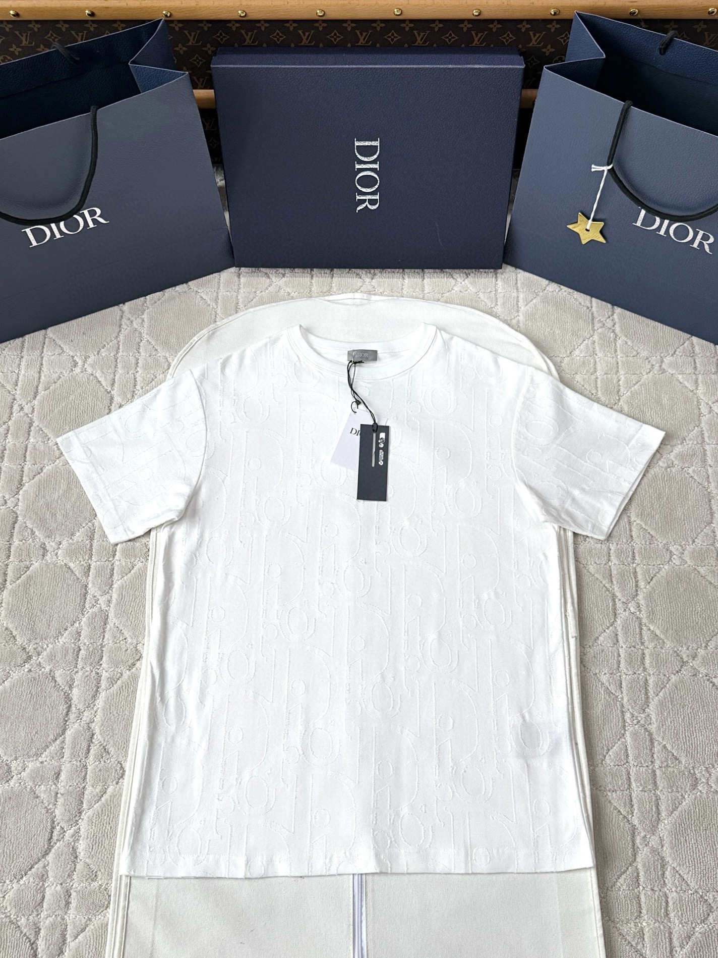 [V공장] 디올 오블리크 패턴 딥 화이트 티셔츠