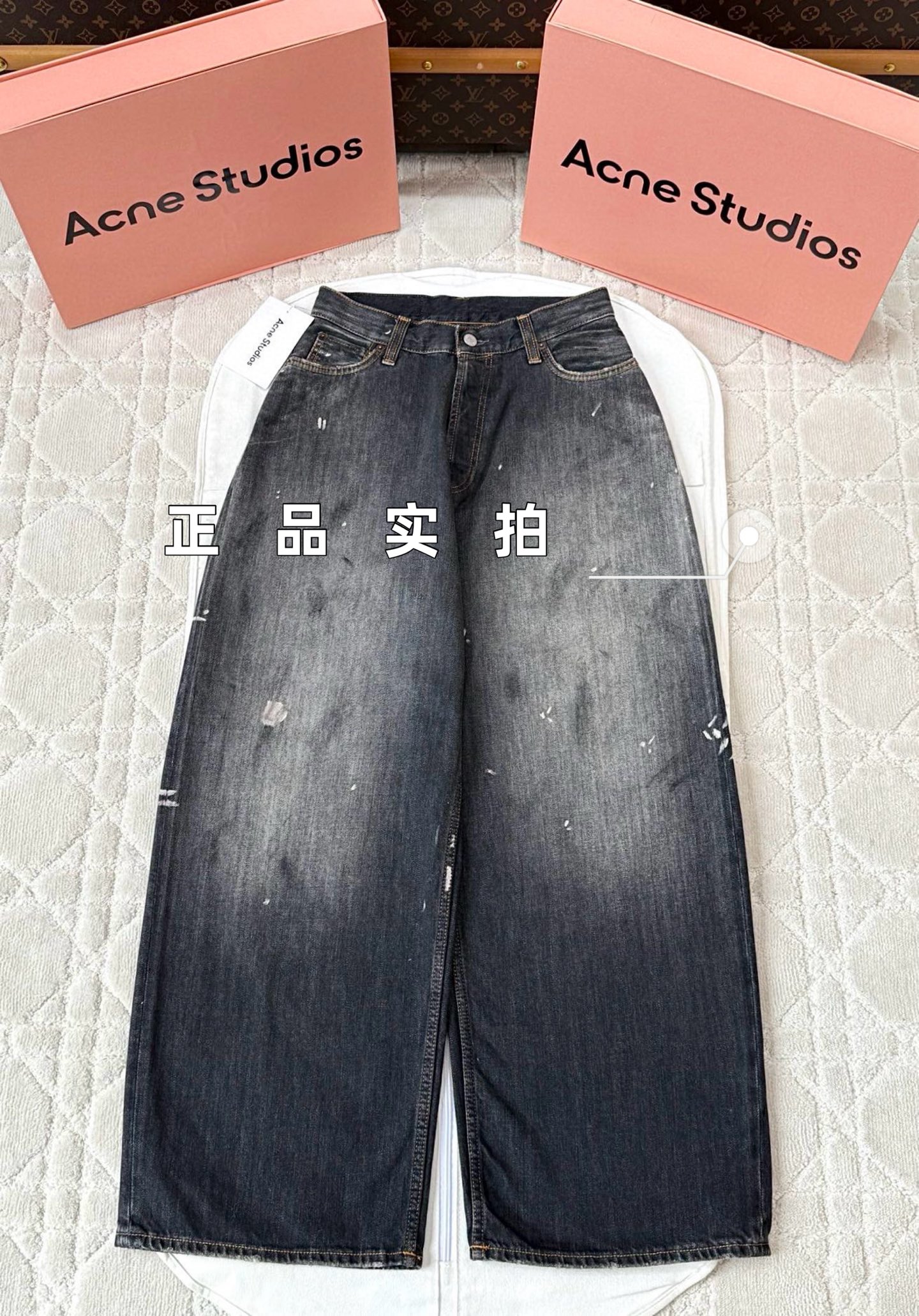아크네 스튜디오 슈퍼 배기 루즈 워시드 블랙 데님 진 여성복