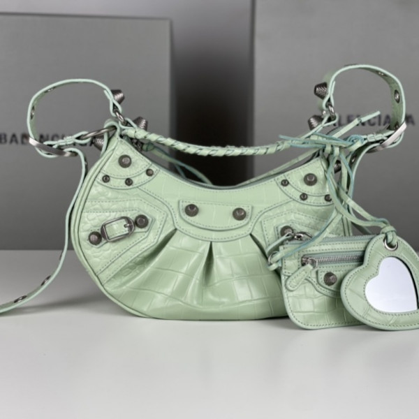 [GB] 발렌시아가 르 카골 크로커다일 이펙트 XS 라이트 그린 숄더백