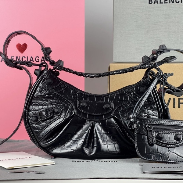 [GB] 발렌시아가 르 카골 크로커다일 이펙트 XS 블랙 숄더백