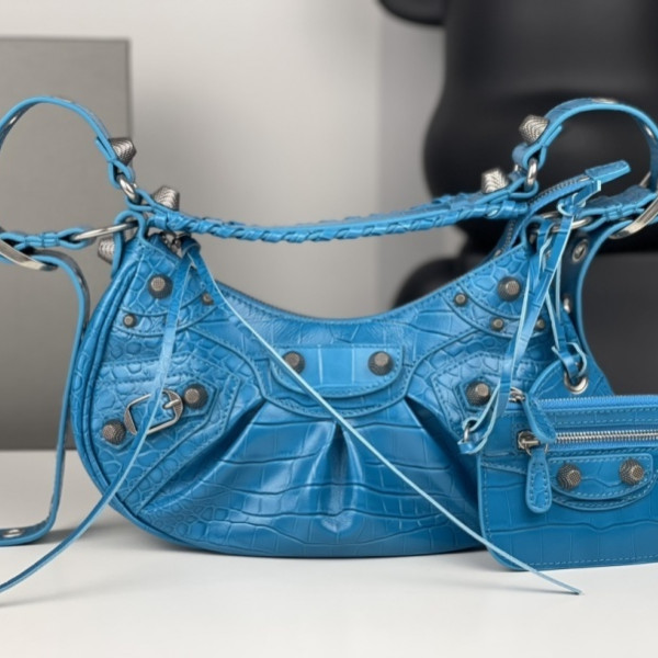 [GB] 발렌시아가 르 카골 크로커다일 이펙트 XS 블루 숄더백