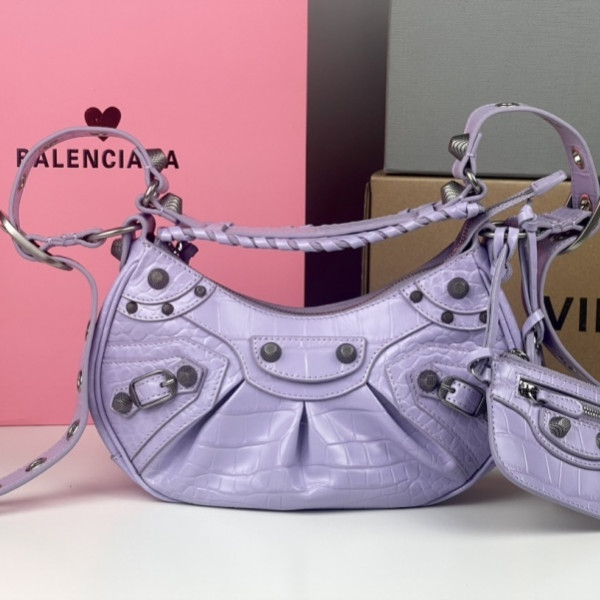 [GB] 발렌시아가 르 카골 크로커다일 이펙트 XS 바이올렛 퍼플 숄더백