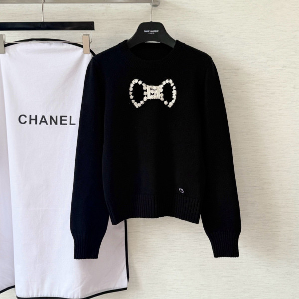 샤넬 블랙 실크 앤 울 니트 스웨터 여성복