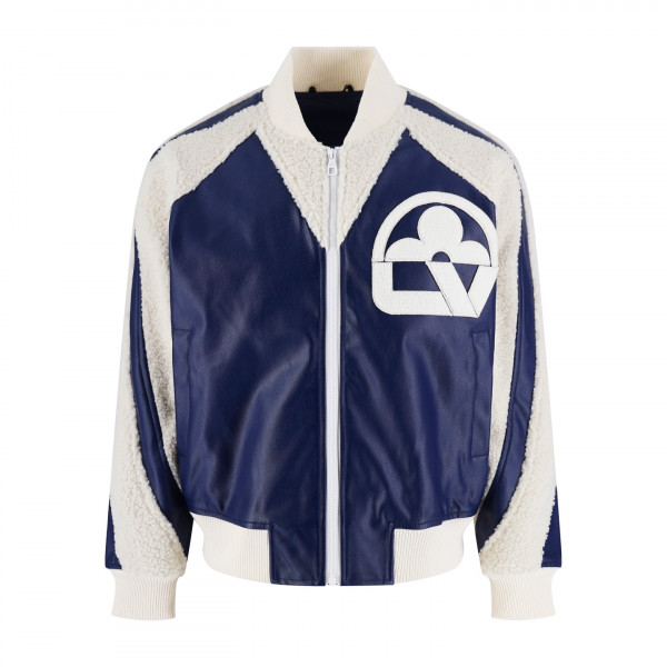 [잔디집] 루이비통 플라워 믹스 울 패널 네이비 레더 자켓