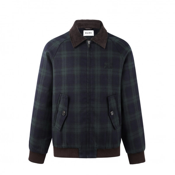 [잔디집] 미우미우 체크 테크니컬 그린 블루종 자켓