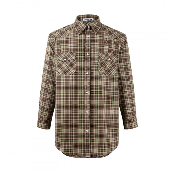[잔디집] 미우미우 체크 플레이드 브라운 셔츠