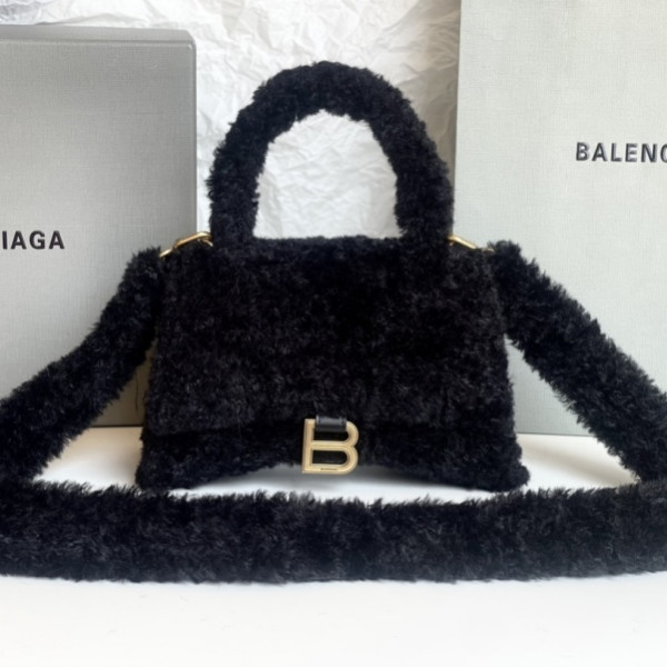 [GB] 발렌시아가 아워글래스 퍼 시어링 블랙 스몰 토트백