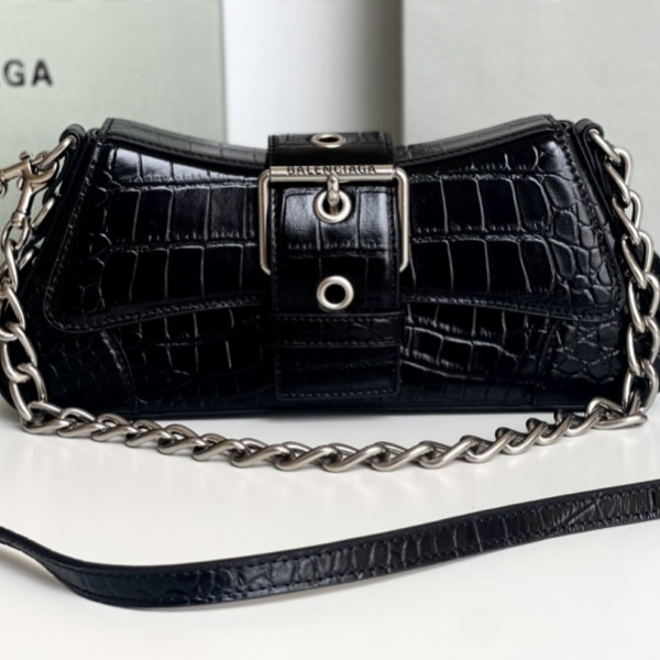 [GB] 발렌시아가 린제이 크로커다일 이펙트 블랙 스몰 숄더백
