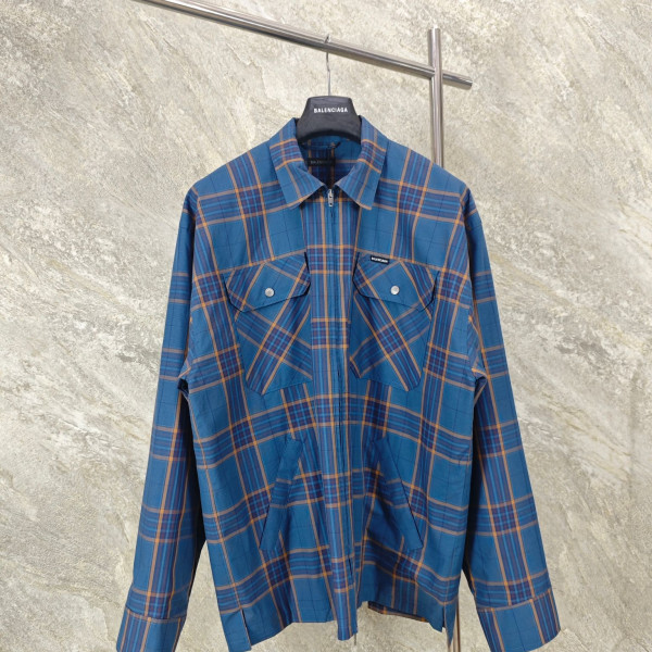 [GTR공장] 발렌시아가 체크 블루 오렌지 집업 셔츠
