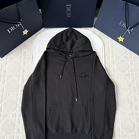 디올 리본 레터링 다크 그레이 후드