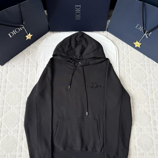 디올 리본 레터링 다크 그레이 후드