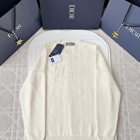 디올 리본 레터링 크림 화이트 울 니트 스웨터
