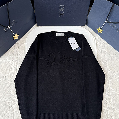 디올 리본 레터링 블랙 울 니트 스웨터