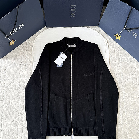 디올 리본 블랙 울 저지 블루종 자켓