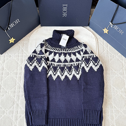 디올 알파카 터틀넥 블랙 울 코튼 니트 스웨터