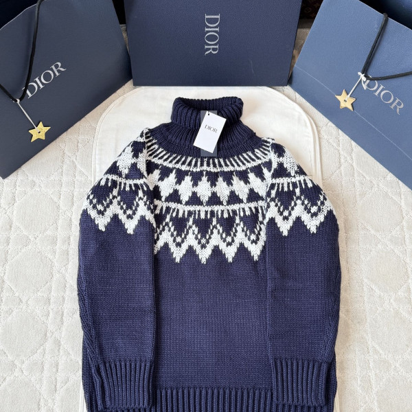 디올 알파카 터틀넥 블랙 울 코튼 니트 스웨터