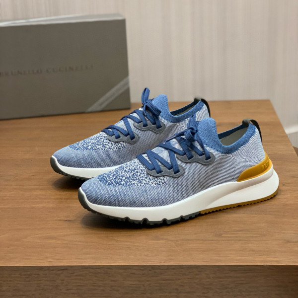 브루넬로 쿠치넬리 니트 스페클 스카이 블루 스니커즈