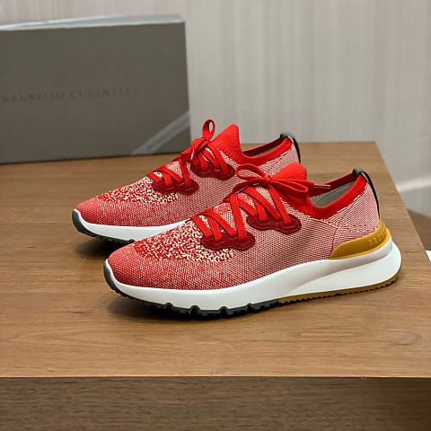 브루넬로 쿠치넬리 니트 스페클 레드 스니커즈