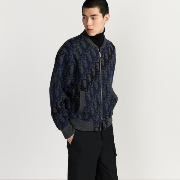 [잔디집] 디올 오블리크 그레이 니트 블루종 자켓