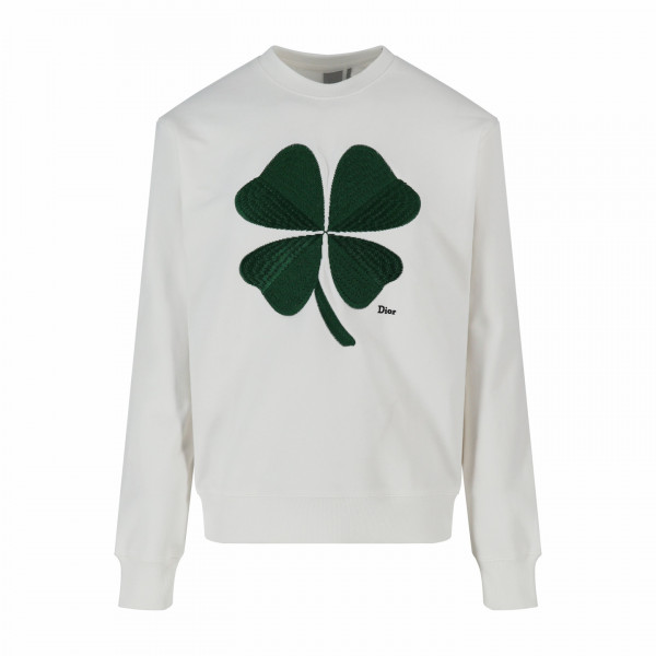 [잔디집] 디올 클로버 자수 화이트 코튼 플리스 맨투맨