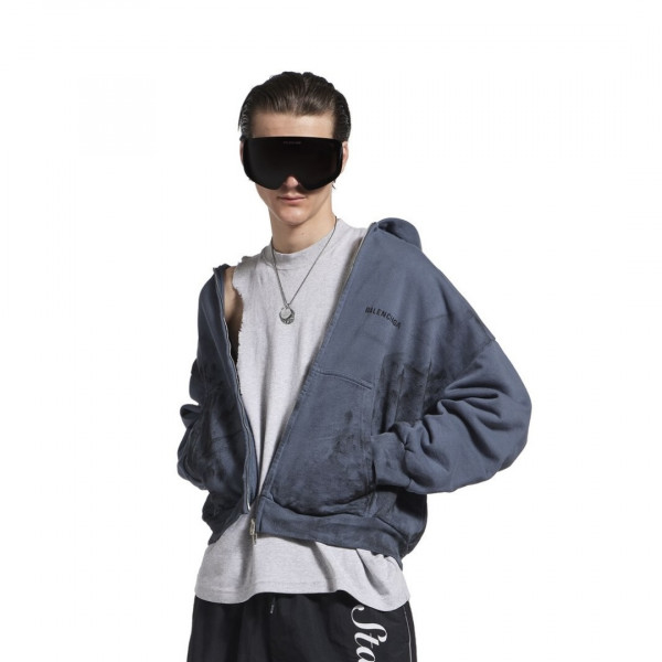 [계단] 발렌시아가 로고 다크 블루 후드집업