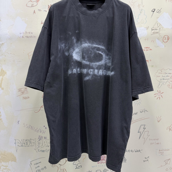 [A발렌샤] 발렌시아가 루프 스포츠 그래픽 워시드 블랙 티셔츠