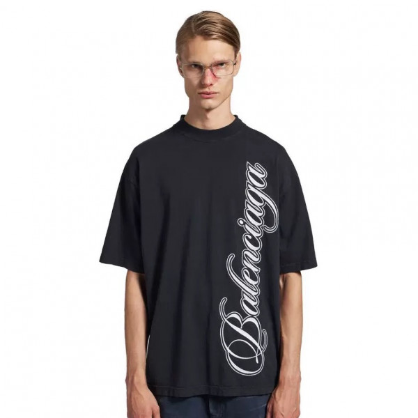 [A발렌샤] 발렌시아가 커시브 레터링 블랙 티셔츠