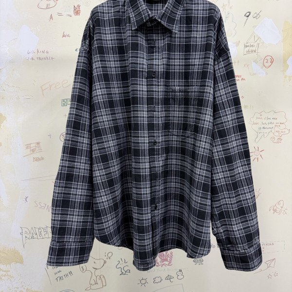 [A발렌샤] 발렌시아가 체크 로고 블랙 그레이 셔츠
