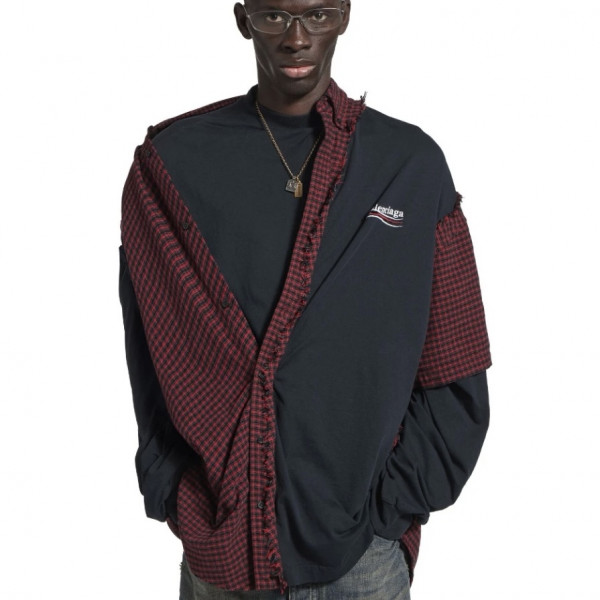 [A발렌샤] 발렌시아가 폴리티컬 패치드 레드 블랙 셔츠