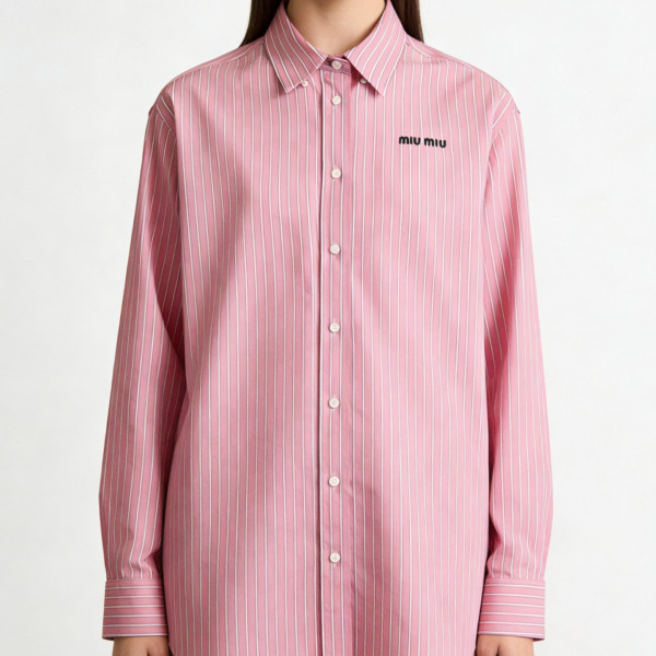 [잔디집] 미우미우 로고 스트라이프 핑크 팝린 셔츠 여성복