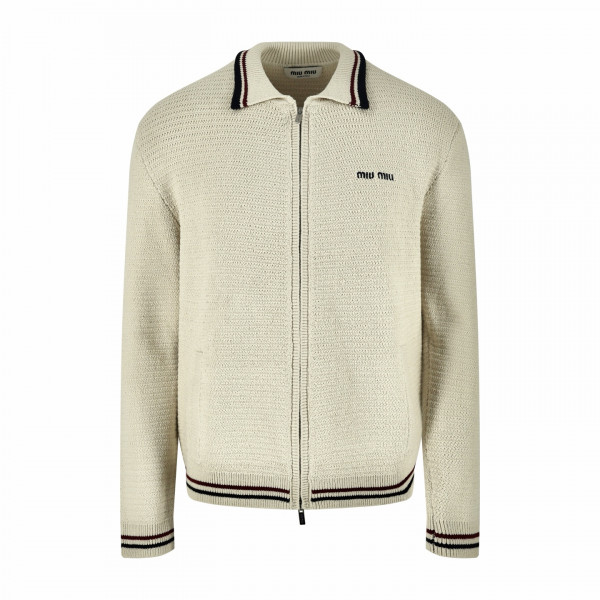 [잔디집] 미우미우 로고 크림 화이트 니트 집업 가디건