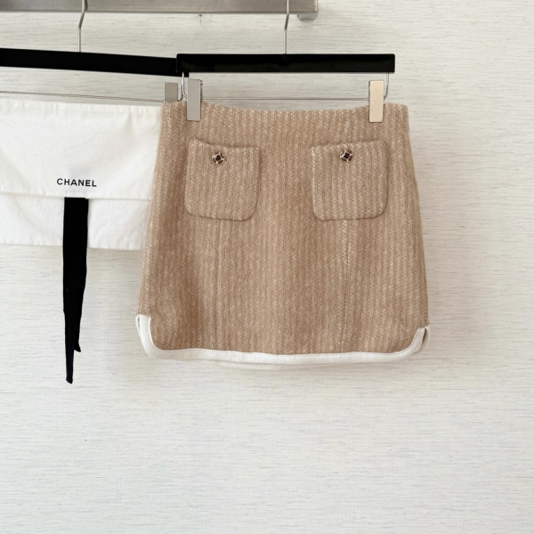 샤넬 모헤어 베이지 울 미니 스커트 여성복