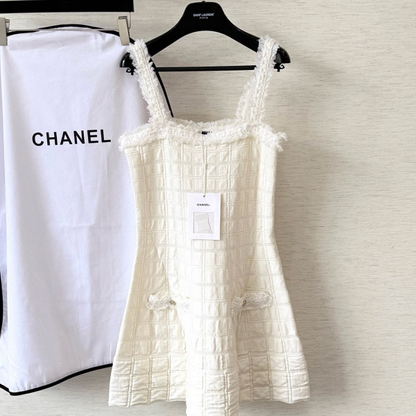 샤넬 코튼 실크 아이보리 드레스 여성복