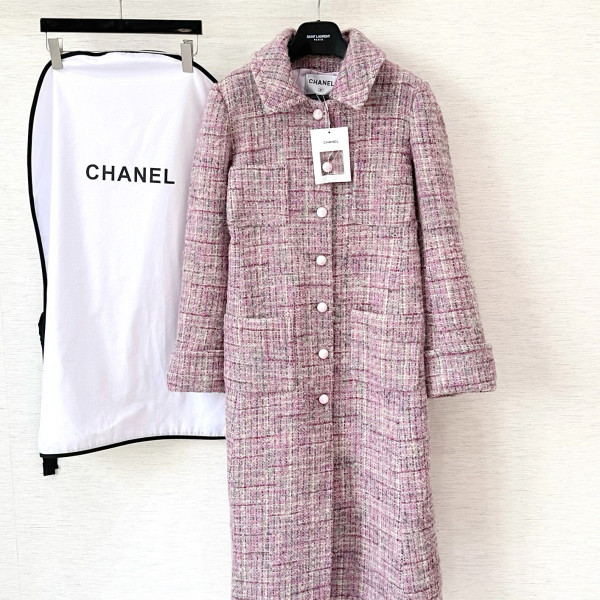 샤넬 트위드 울 모헤어 핑크 코트 여성복