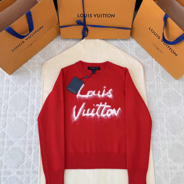 루이비통 커시브 시그니처 레드 니트 스웨터