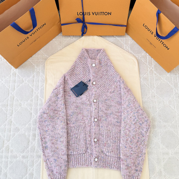 루이비통 트위드 모헤어 핑크 가디건