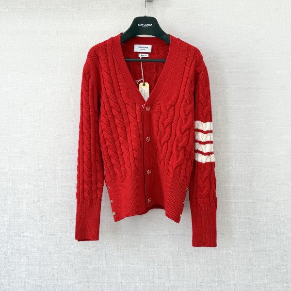 톰브라운 케이블 레드 캐시미어 니트 가디건 여성복