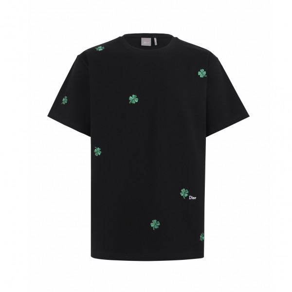 [잔디집] 디올 클로버 자수 블랙 티셔츠