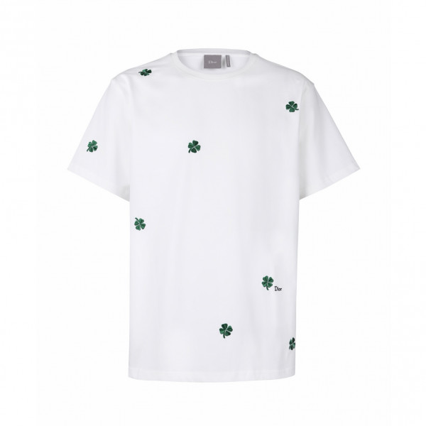[잔디집] 디올 클로버 자수 화이트 티셔츠