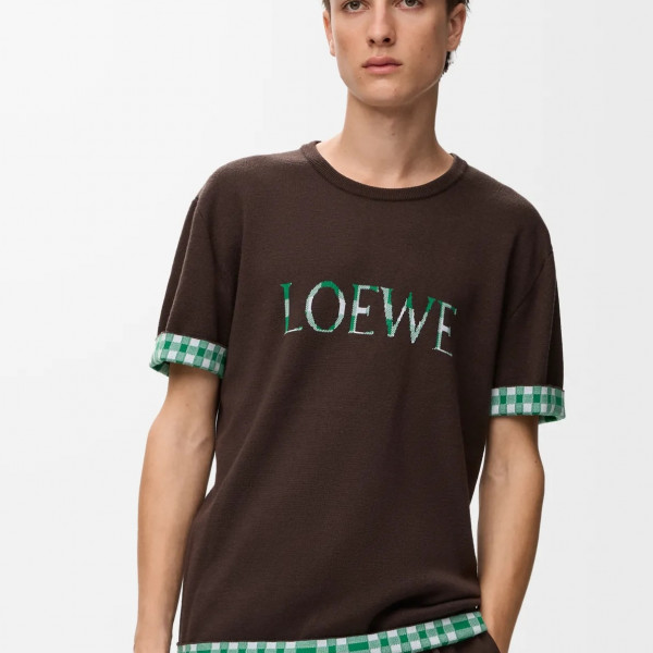 [잔디집] 로에베 로고 울 코튼 브라운 티셔츠