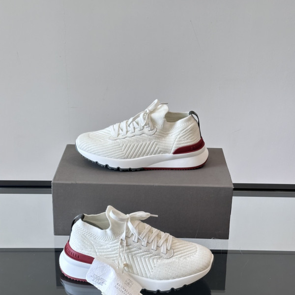 브루넬로 쿠치넬리 니트 러너 화이트 레드 스니커즈