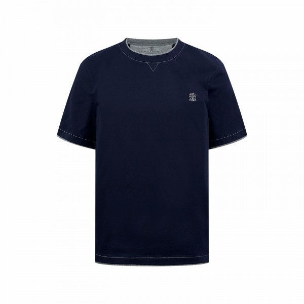 [잔디집] 브루넬로 쿠치넬리 로고 콘트라스트 네이비 티셔츠