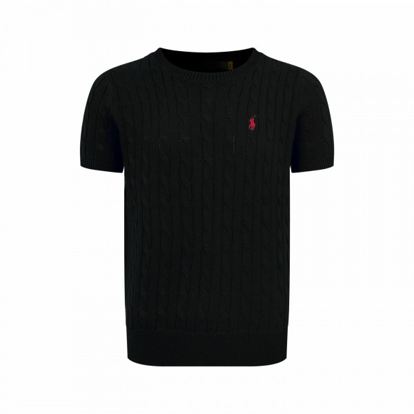 [잔디집] 폴로 랄프로렌 케이블 니트 코튼 블랙 반팔 니트 스웨터