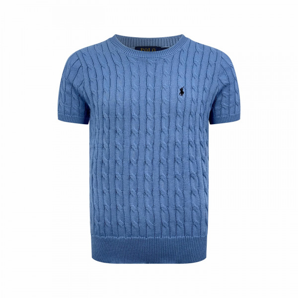 [잔디집] 폴로 랄프로렌 케이블 니트 코튼 블루 반팔 니트 스웨터