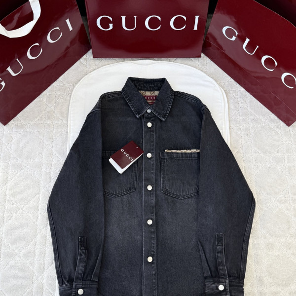 구찌 워싱 블랙 데님 셔츠